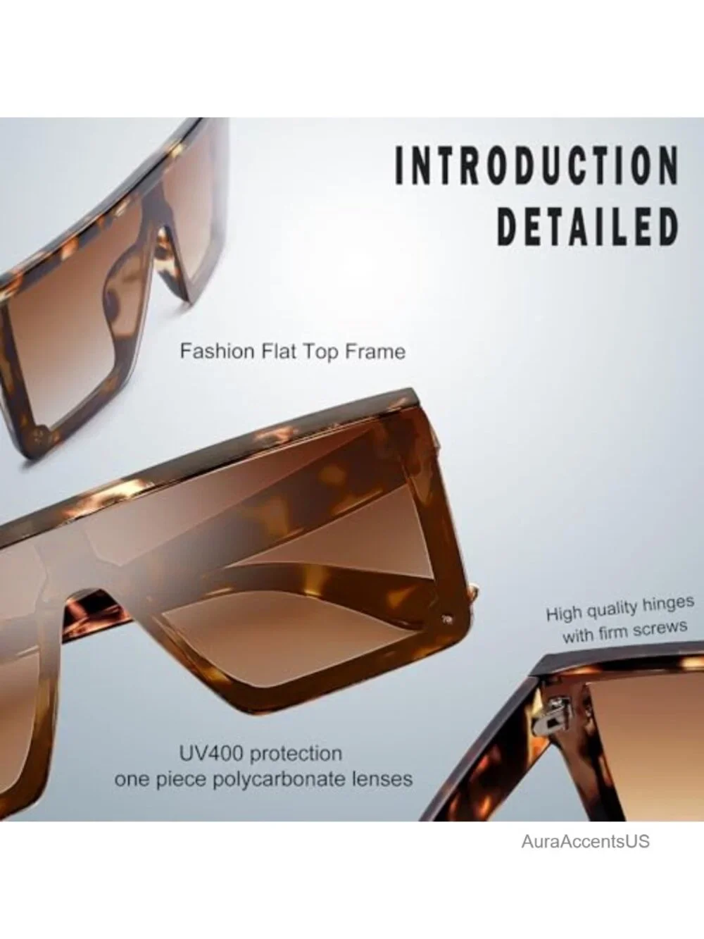 Square Sunglasses Thick Frame Flat Top Shield UV400 Protection